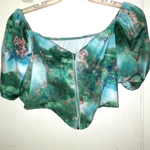 SHEIN 2XL Asymmetrical Angel Blue Zipper Crop Top - Picture 1 of 9